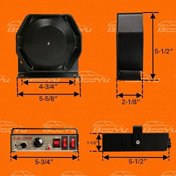 BooYu 12V 200W 9 Tones Police Warning Emergency Siren PA System - Image 7