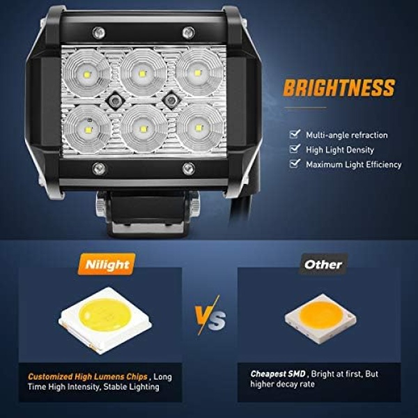 Nilight LED Pods 4PCS 18W 1260lm Flood LED Light Bar Driving Fog Light Off Road - Image 3