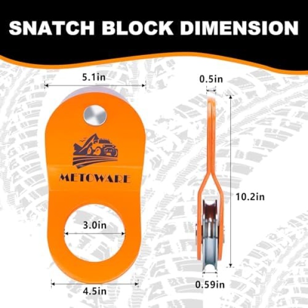 METOWARE Offroad Recovery Kit - 10 Ton Heavy Duty Winch Snatch Block Pulley - Image 5