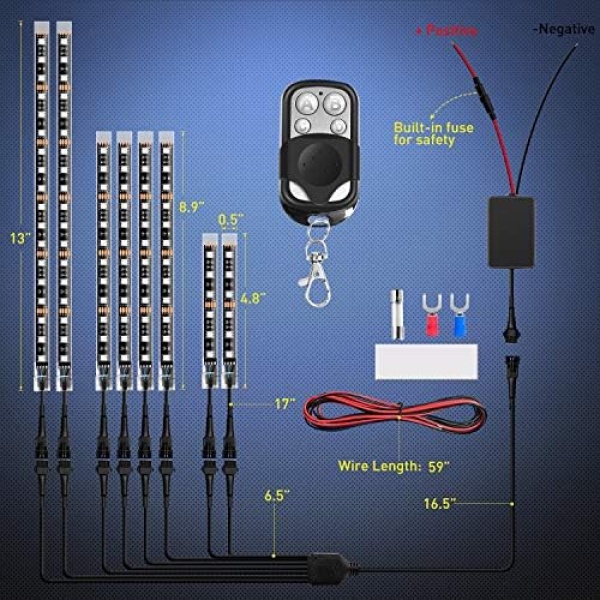 Nilight 8PCS Motorcycle RGB Led Light Kit Waterproof Multi-Color Atmosphere - Image 3