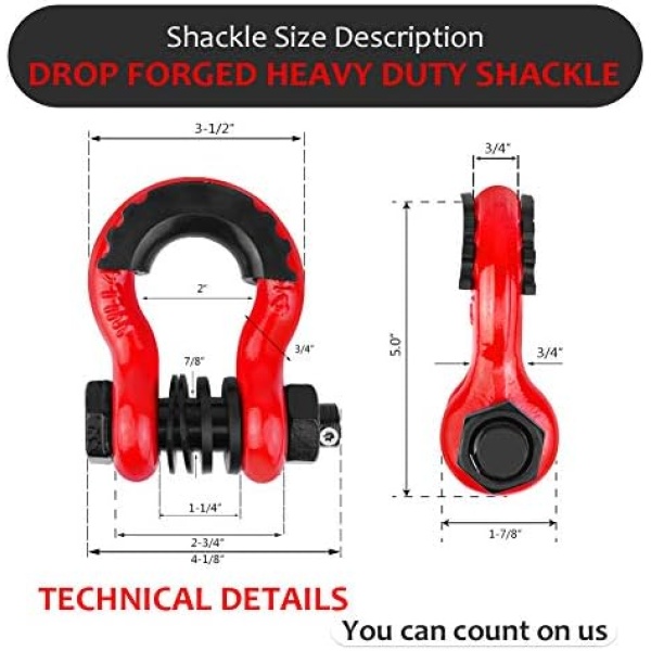 Shackles 3/4" D Ring Shackle (2 Pack) 45,000lb Break Strength with 7/8" Pin - Image 3