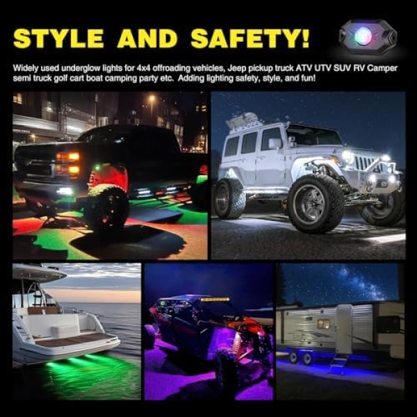 Nilight RGB LED Rock Lights Kit, 4 pods Underglow Multicolor Neon Light Pod - Image 7