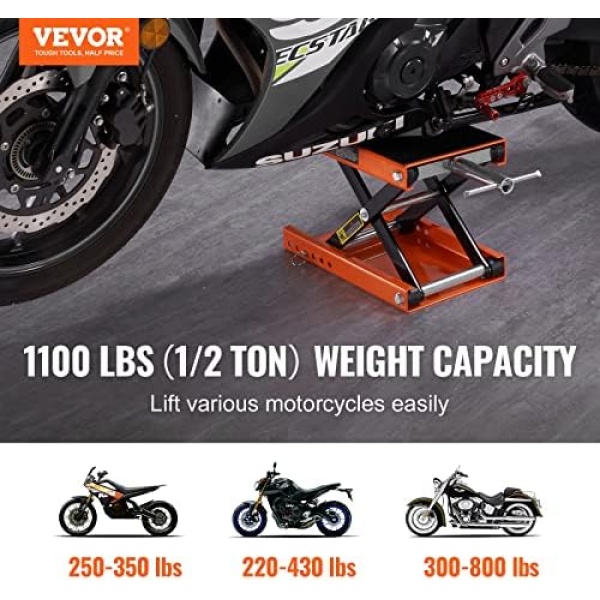 VEVOR Motorcycle Lift, 1100 LBS Motorcycle Scissor Lift Jack with Wide Deck - Image 2