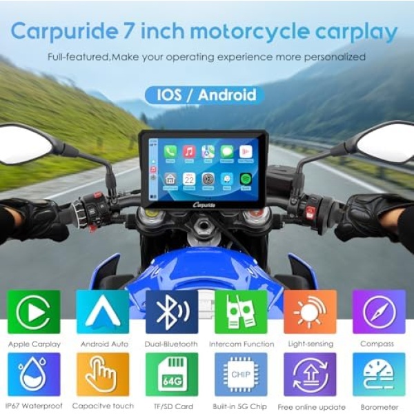 Carpuride W702PRO for Motorcycle CarPlay& Android Auto& Dual Bluetooth - Image 2