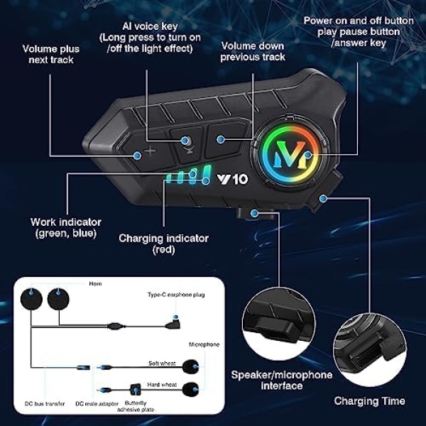 FEYA Motorcycle Helmet Speakers High Battery Life Helmet Headphone IPX6 - Image 7