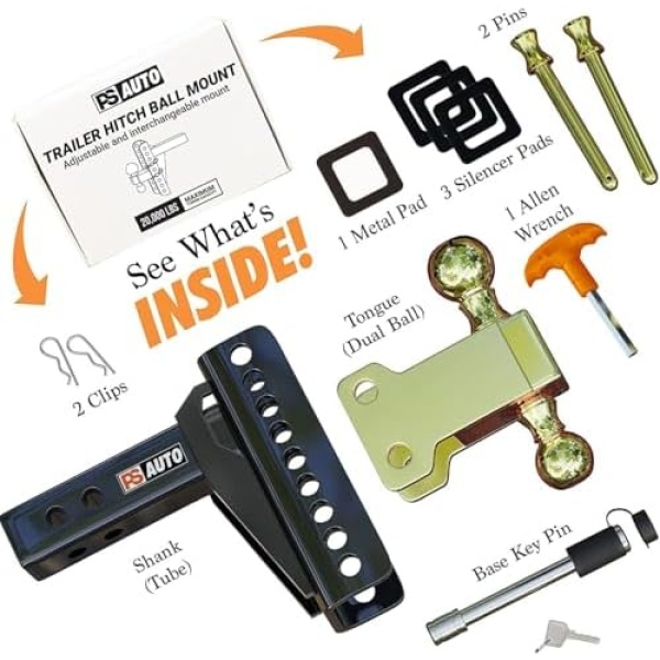 Adjustable Drawbar Trailer Hitch - 20,000 LBS, Fits 2 and 2-5/16 Inch Balls - Image 2