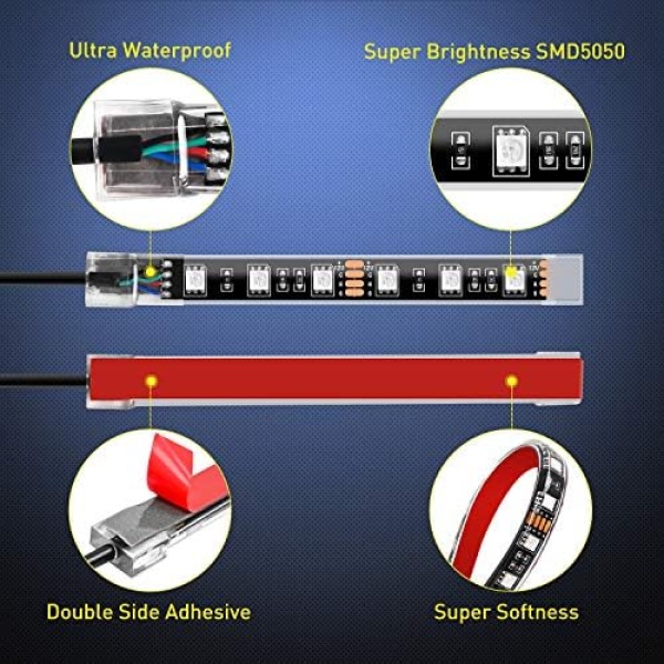 Nilight 8PCS Motorcycle RGB Led Light Kit Waterproof Multi-Color Atmosphere - Image 4