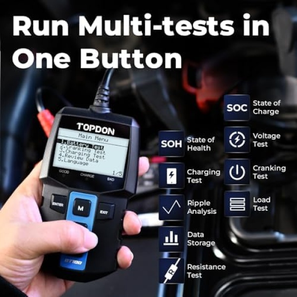 TOPDON BT100 Car Battery Tester 12V Load Tester, 100-2000 CCA Automotive - Image 2