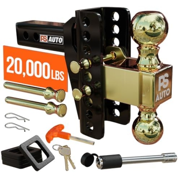 Adjustable Drawbar Trailer Hitch - 20,000 LBS, Fits 2 and 2-5/16 Inch Balls