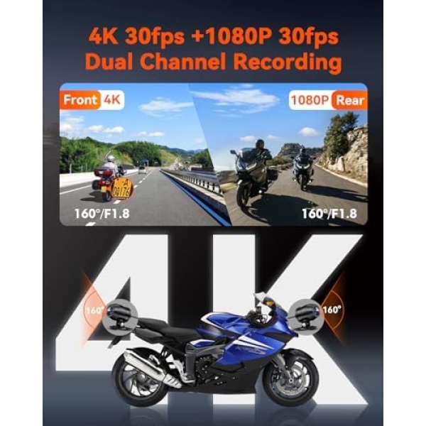 Vantrue F1 Motorcycle 4K Dash Cam Front and Rear, 4K + 1080P Motorcycle Camera - Image 2
