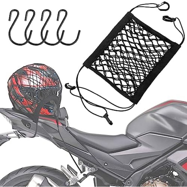Upgrade Cargo Net for Motorcycle Helmet Storage, 10"X11" High-Elastic Double