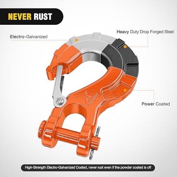 Nilight Forged Steel Winch Hook 3/8" Grade 70 Safety Latch Winch Cable Hook - Image 6