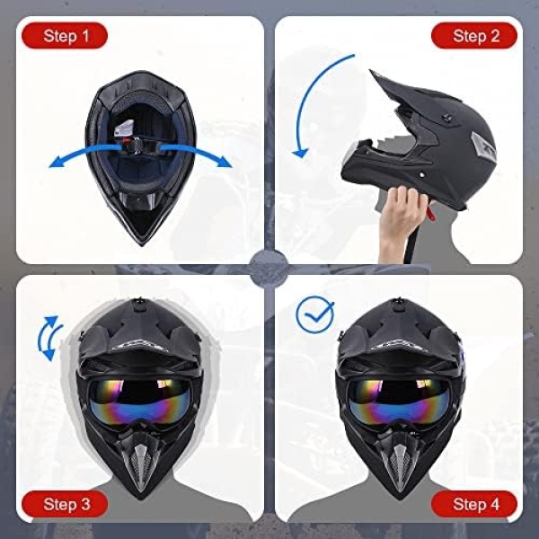 Adult Motocross Dirt Bike Helmet with Goggle, Gloves & Mask - DOT/FMVSS-218 - Image 3