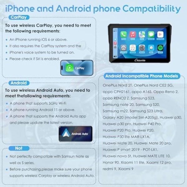 Carpuride W702PRO for Motorcycle CarPlay& Android Auto& Dual Bluetooth - Image 9