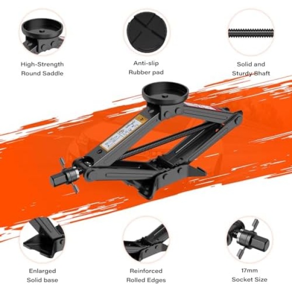 IMAYCC Car Jack 2.5 Ton/5512 lbs Universal Scissor Jack With Rubber Pad, - Image 6