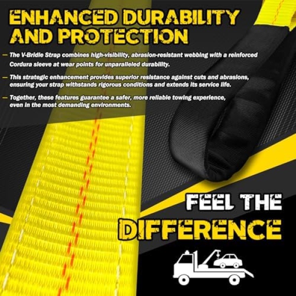V-Bridle Tow Strap 2" x 6' with Snap Hooks, Cordura Sleeve, and Axle Straps | - Image 3