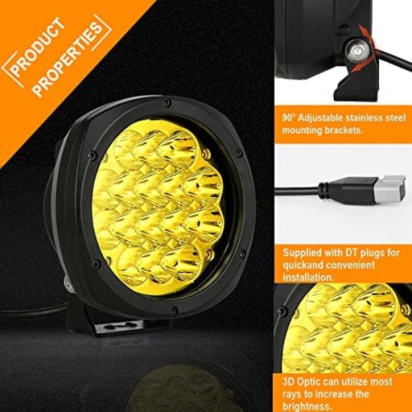BIGLION.X 5 Inch Pair 160W Amber Round LED Offroad Lights 18800LM Amber Yellow - Image 4