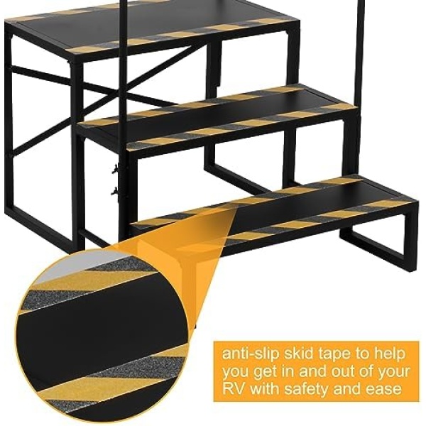 RV Steps with Handrails 3 Steps Mobile Home Stairs Outdoor RV Step Ladder with - Image 5