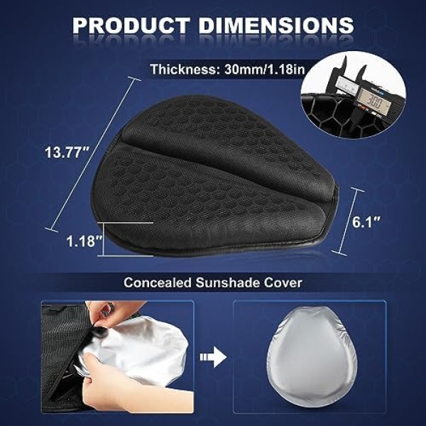 Foldable Motorcycle Seat Cushion with Sunshade Cover, Large 3D-Honeycomb - Image 7