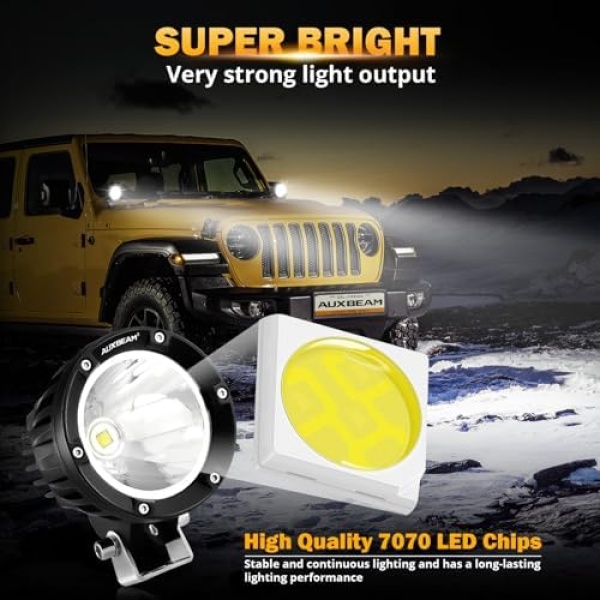 Auxbeam 4In 72W Round Led Offroad Light, 2PCS 7200LM Spot Light Pod with Wiring - Image 3