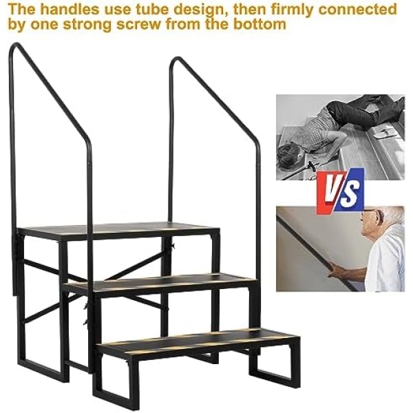 RV Steps with Handrails 3 Steps Mobile Home Stairs Outdoor RV Step Ladder with - Image 4