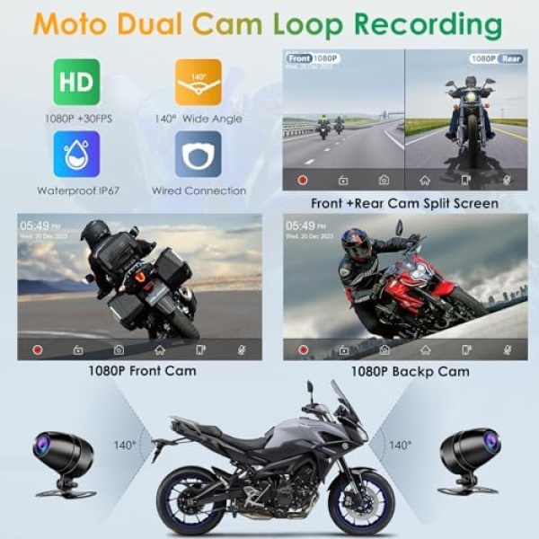 Carpuride W712D Motorcycle Carplay Screen with HD 1080P Dual Dash Cam - Image 3