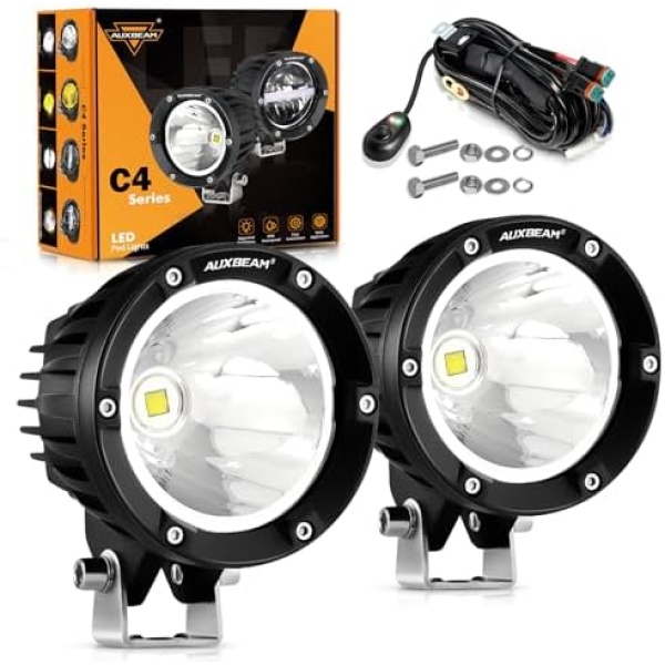 Auxbeam C4 Series Spot Beam LED Pod Lights, 4 Inch 72W Round Off-Road Lighting
