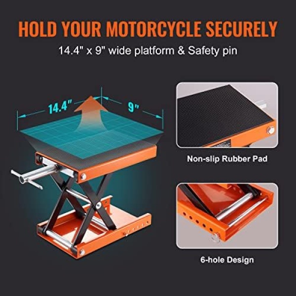 VEVOR Motorcycle Lift, 1100 LBS Motorcycle Scissor Lift Jack with Wide Deck - Image 3