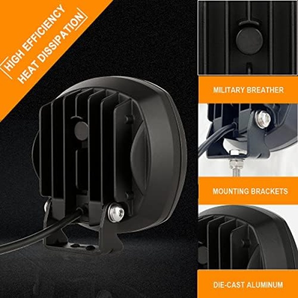 BIGLION.X 5 Inch Pair 160W Amber Round LED Offroad Lights 18800LM Amber Yellow - Image 5