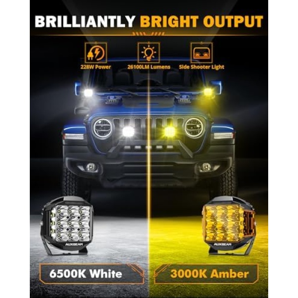 Auxbeam 7 Inch LED Pod Lights, 228W Super Bright Driving Side Shooter Lights - Image 4