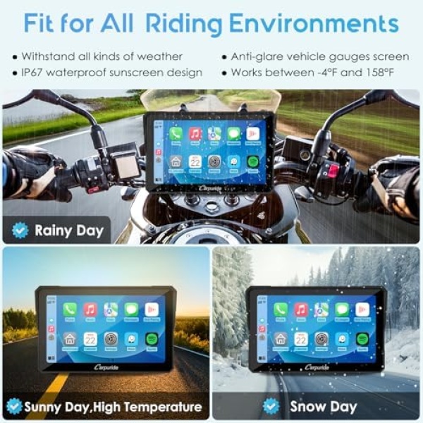 Carpuride W702PRO for Motorcycle CarPlay& Android Auto& Dual Bluetooth - Image 7