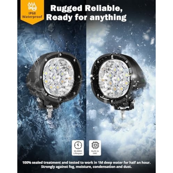 Auxbeam 6 Modes Amber White Round LED Offroad Lights, 4Inch 90W Dual Color - Image 4