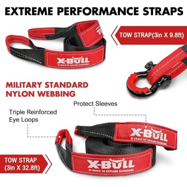 X-BULL Off-Road 4×4 Recovery Kit - Heavy Duty 3'' x 30' (31518LBS) 100% Nylon - Image 3