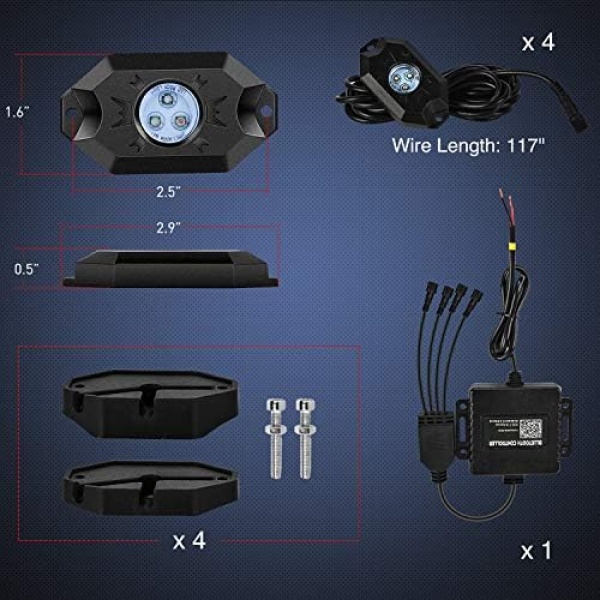 Nilight RGB LED Rock Lights Kit, 4 pods Underglow Multicolor Neon Light Pod - Image 8