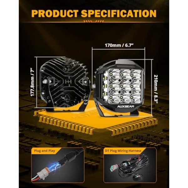 Auxbeam 7 Inch LED Pod Lights, 228W Super Bright Driving Side Shooter Lights - Image 6