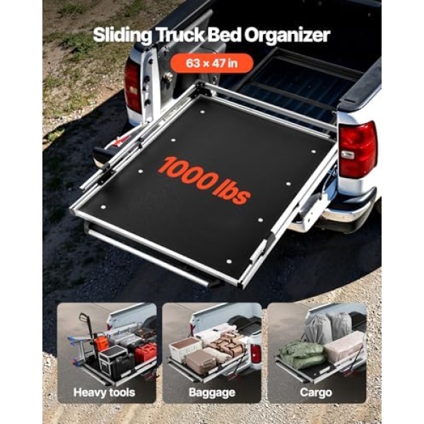 VEVOR Sliding Truck Bed Organizer, 63 x 47-Inch Heavy Duty Truck Bed Storage - Image 2