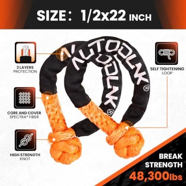 1-1/8" x 30' Kinetic Recovery Tow Rope (48,600lbs), with 2 Soft Shackles Offroad - Image 4