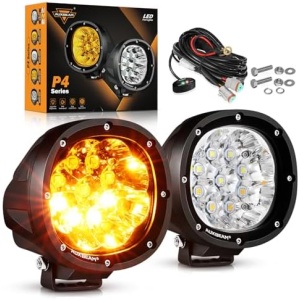 Auxbeam 6 Modes Amber White Round LED Offroad Lights, 4Inch 90W Dual Color