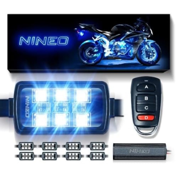 NINEO 8PCS Motorcycle LED Light Kit, RGB Underglow Lights with Brake Light Fit