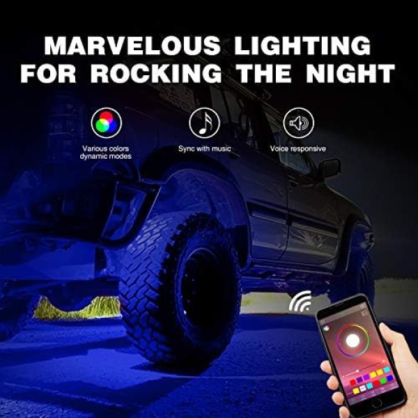 Nilight RGB LED Rock Lights Kit, 4 pods Underglow Multicolor Neon Light Pod - Image 2