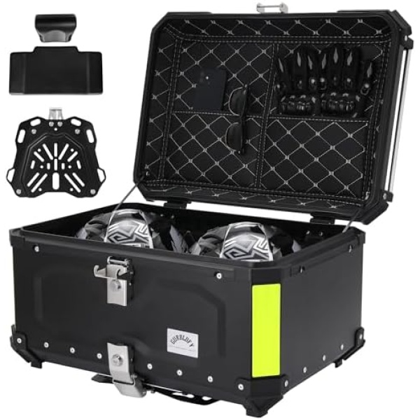 Motorcycle Top Case, 65L Aluminum Motorcycle Top Box with Anti-Theft Lock