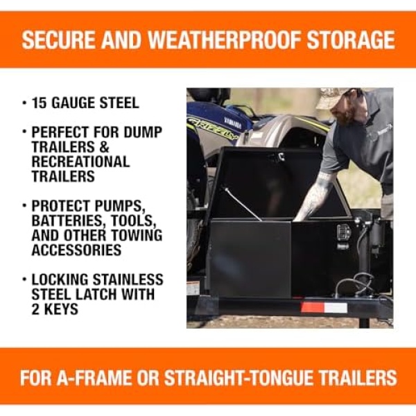 Buyers Products 1701280 Steel Trailer Tongue Box, 16.3 x 14.3 x 35.1 Inch, Black - Image 4