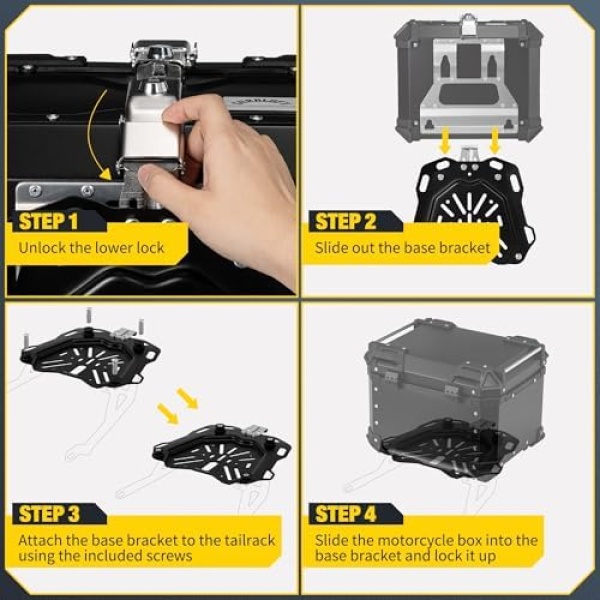 Motorcycle Top Case, 45L Aluminum Motorcycle Trunk, Tail Box Bag with Anti-Theft - Image 6