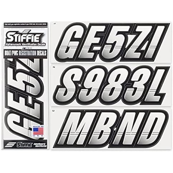 STIFFIE Techtron White/Black 3" Alpha-Numeric Registration Identification