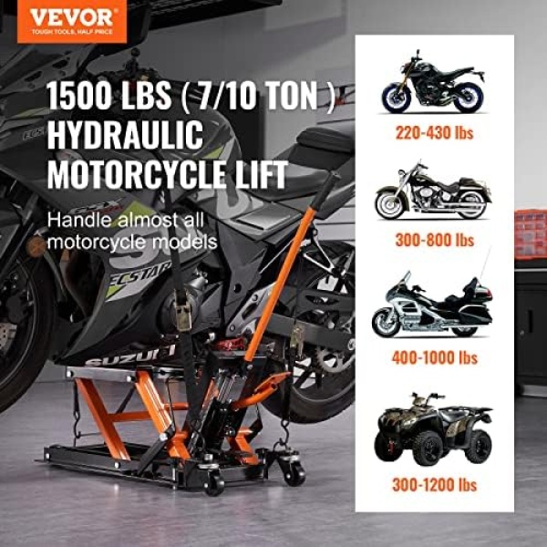 VEVOR Hydraulic Motorcycle Lift Jack 1500 LBS Capacity ATV Scissor Lift Jack - Image 2