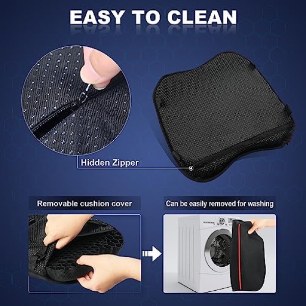 Motorcycle Gel Seat Cushion with Seat Pad Sunshade Cover, Large 3D-Honeycomb - Image 5