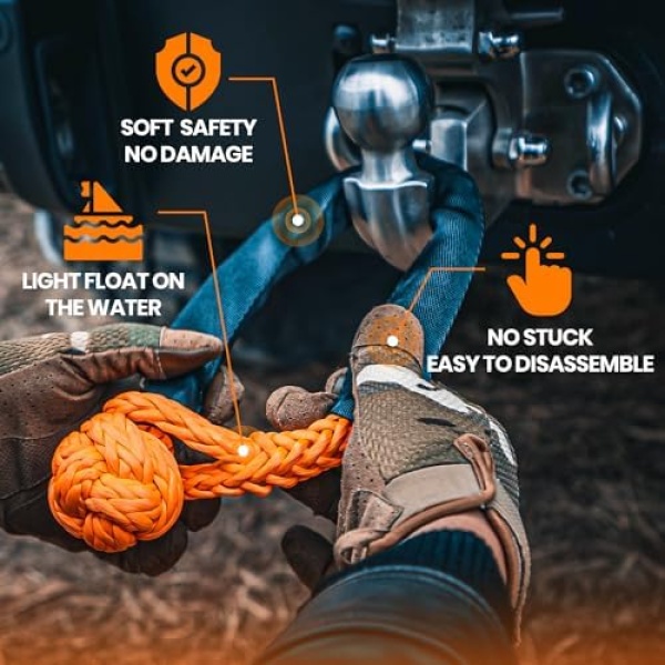 1-1/8" x 30' Kinetic Recovery Tow Rope (48,600lbs), with 2 Soft Shackles Offroad - Image 3