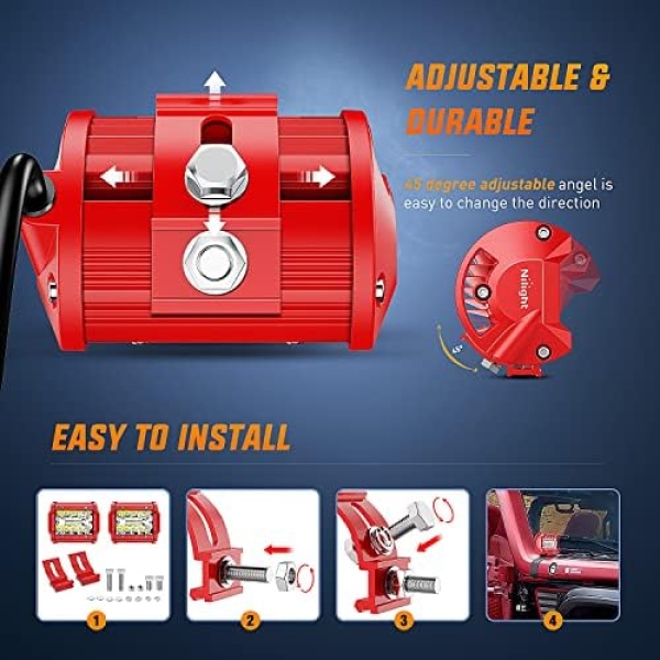 Nilight LED Light Bar 2PCS 60W 4Inch Triple Row Spot Flood Combo Lights - Image 4