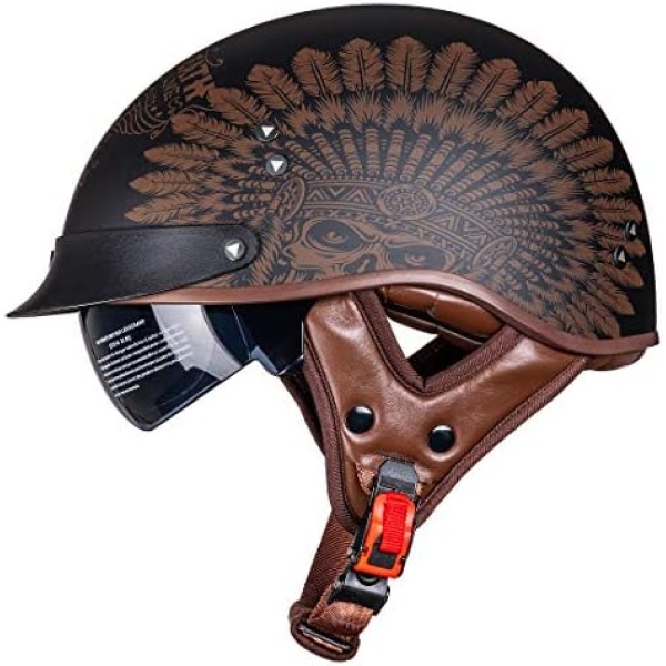 Motorcycle Half Helmet Sun Visor Quick Release Buckle DOT Approved Half Face