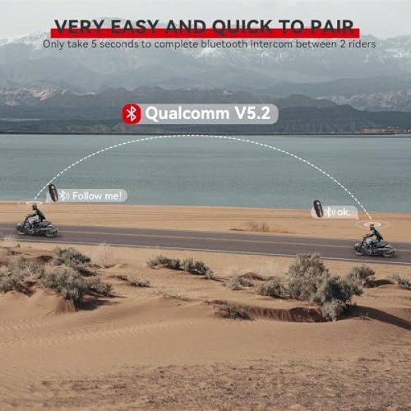 Motorcycle Bluetooth Headset V5.2 with Music Sharing, 2-Way Motorcycle Helmet - Image 3